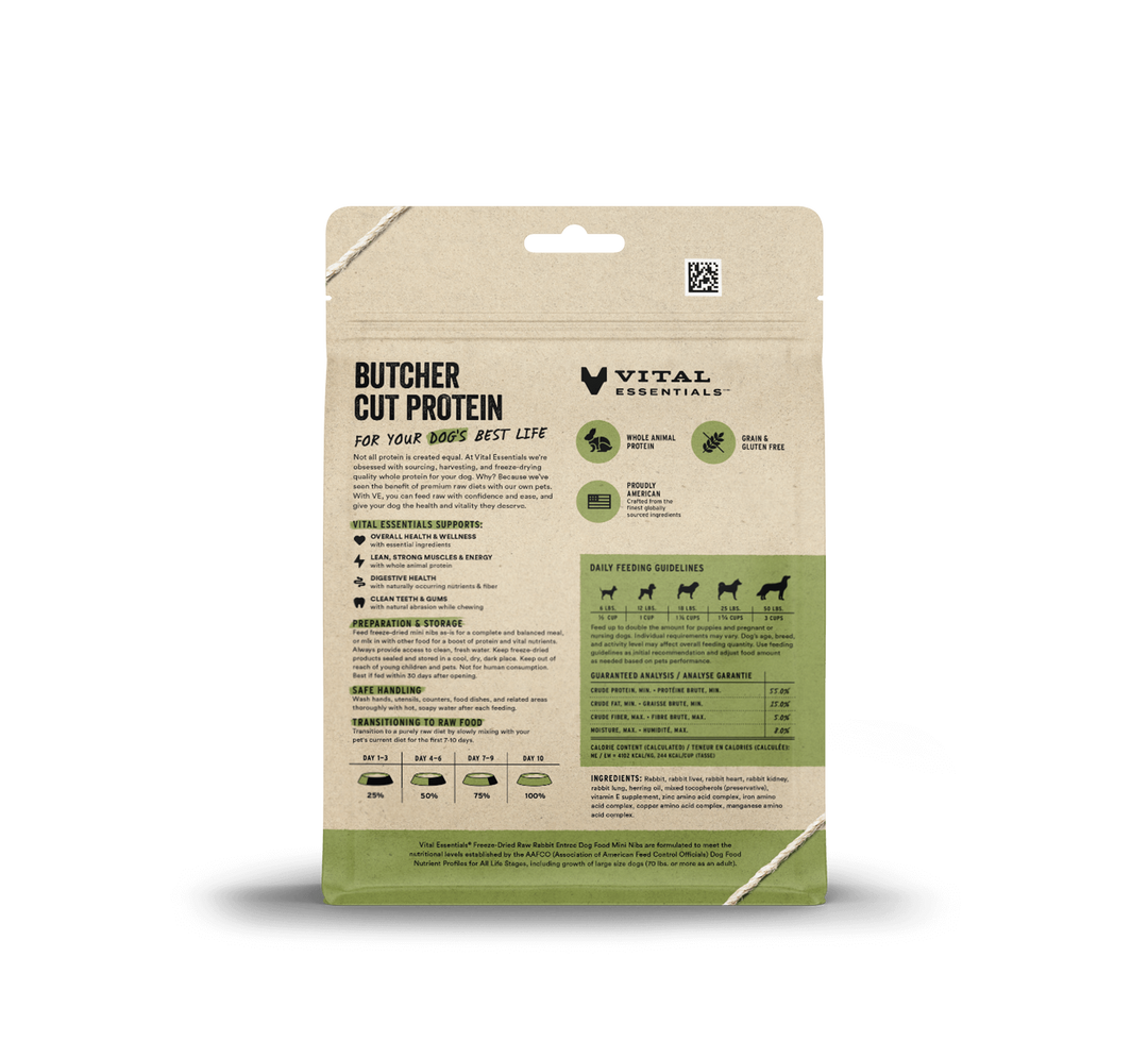 Vital Essentials® Freeze-Dried Raw Rabbit Entree Dog Food Mini Nibs 5.5oz / 14oz
