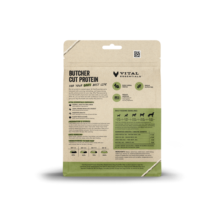 Vital Essentials® Freeze-Dried Raw Rabbit Entree Dog Food Mini Nibs 5.5oz / 14oz