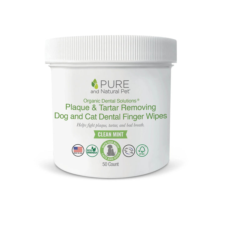 Pure and Natural Pet - Plaque & Tartar Removing Dental Finger Wipes for Cats & Dogs (50 wipes)