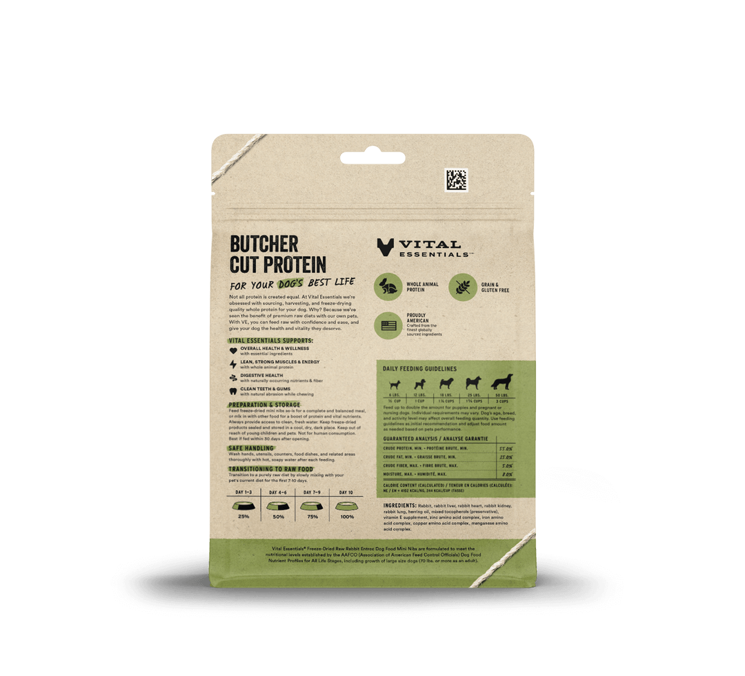 Vital Essentials® Freeze-Dried Raw Rabbit Entree Dog Food Mini Nibs 5.5oz / 14oz