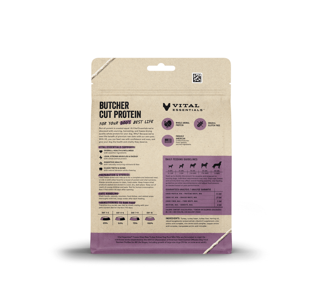 Vital Essentials® Freeze-Dried Raw Turkey Entree Dog Food Mini Nibs 5.5oz / 14oz