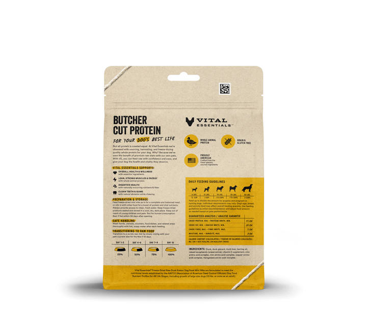 Vital Essentials® Freeze-Dried Raw Duck Entree Dog Food Mini Nibs - 5.5oz / 14oz