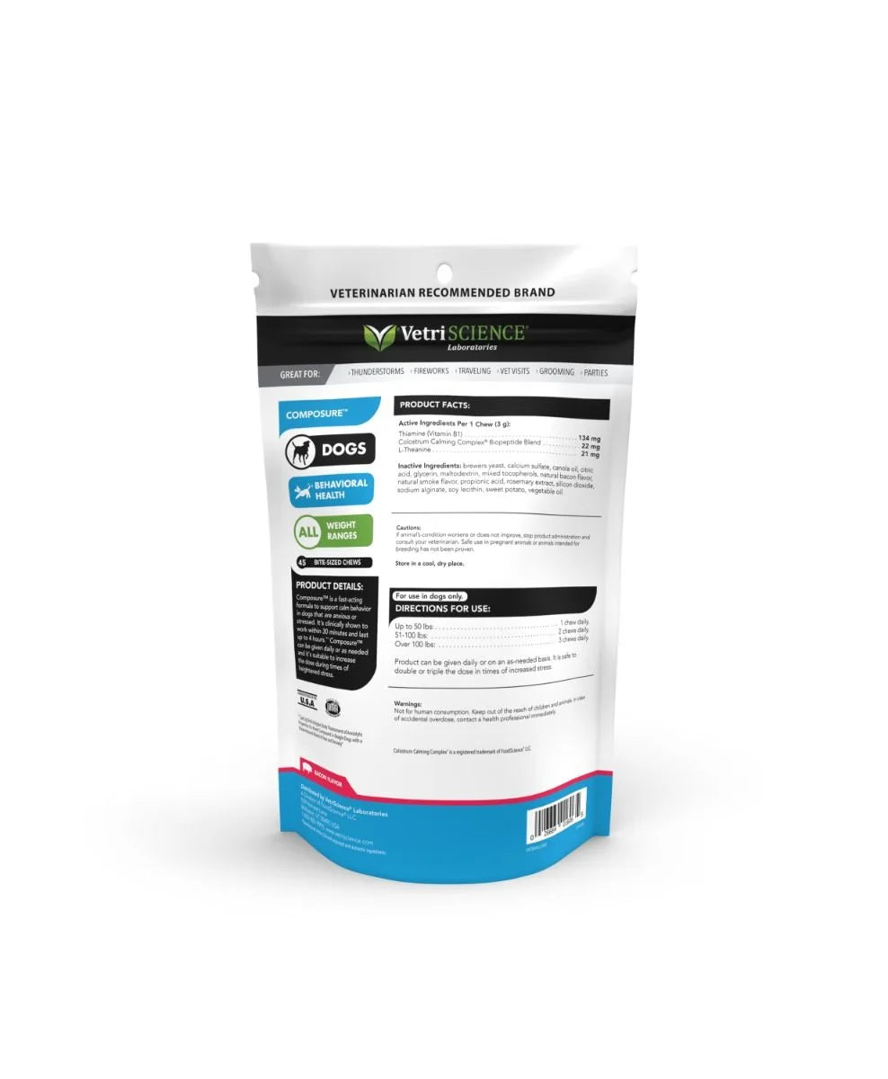 VetriScience® - Composure™ Calming Supplement for Dogs (45 chews, Bacon Flavor)
