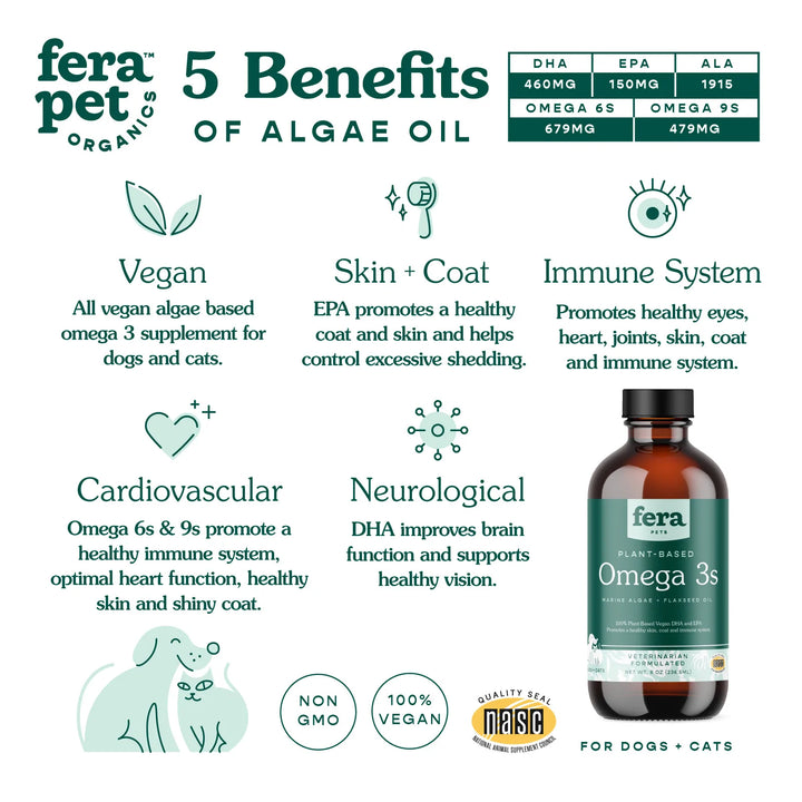 Fera Pets Vegan Omega-3, 6, 9s Algae Oil (8oz / 236.5ml)