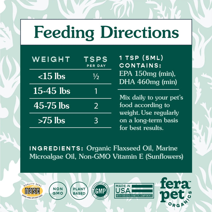 Fera Pets Vegan Omega-3, 6, 9s Algae Oil (8oz / 236.5ml)
