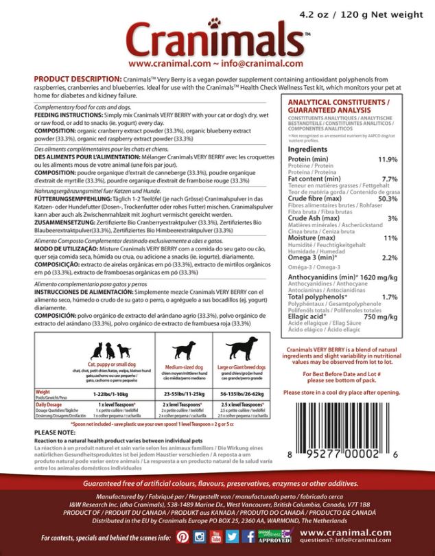 Cranimals™ Very Berry Antioxidant Pet Supplement (120g / 1.2oz)
