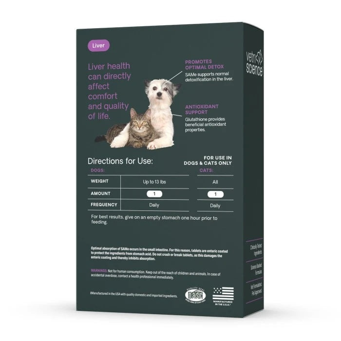 [NEW LOOK!] VetriScience® - Vetri SAMe 90 - Liver support with SAMe and Glutathione for Cats & Small Dogs (90mg, 30 tabs/box)