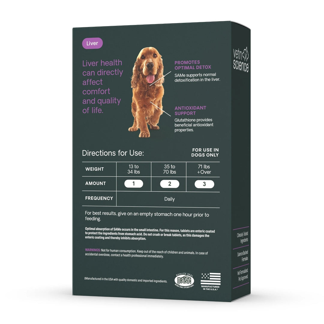 [NEW LOOK!] VetriScience SAMe 225 Liver Health, formally Vetri SAMe 225 - Liver support with SAMe and Glutathione for Medium & Large Dogs (225mg, 30 tabs/box)