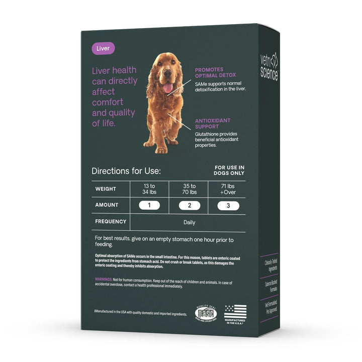 [NEW LOOK!] VetriScience SAMe 225 Liver Health, formally Vetri SAMe 225 - Liver support with SAMe and Glutathione for Medium & Large Dogs (225mg, 30 tabs/box)