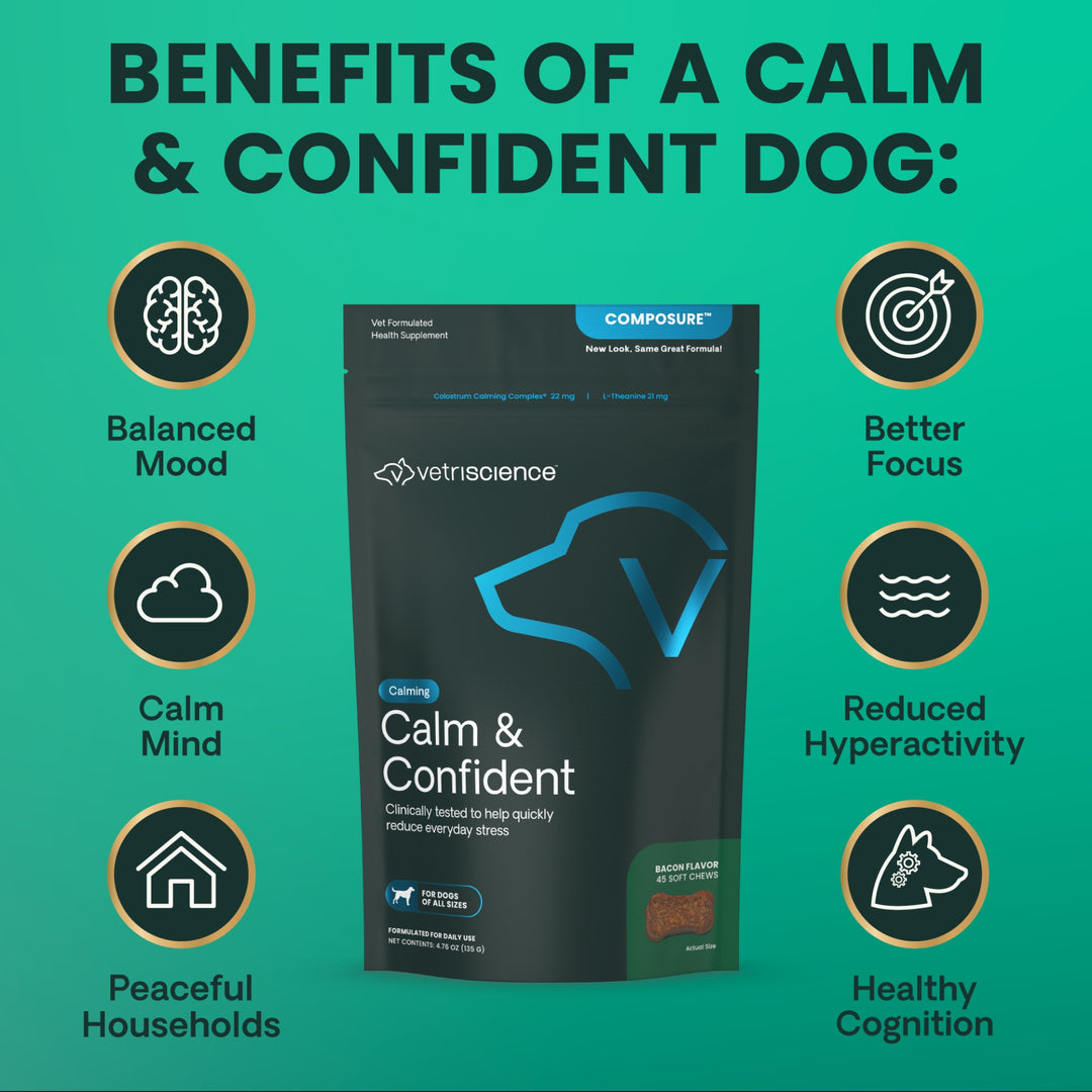 VetriScience Calm & Confident, formally Composure Calming Supplement for Dogs (45 chews, Bacon Flavor)