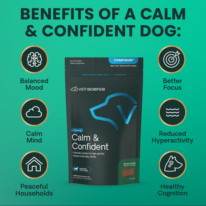 VetriScience Calm & Confident, formally Composure Calming Supplement for Dogs (45 chews, Bacon Flavor)