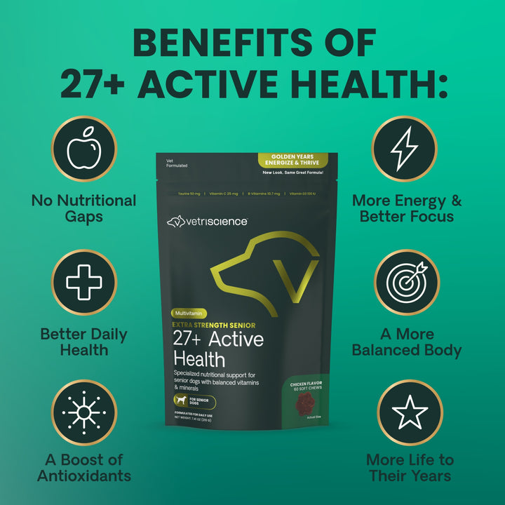 VetriScience Extra Strength Senior 27+ Active Health for Dogs (60 chews) - former known as Golden Years Energize & Thrive Multivitamin