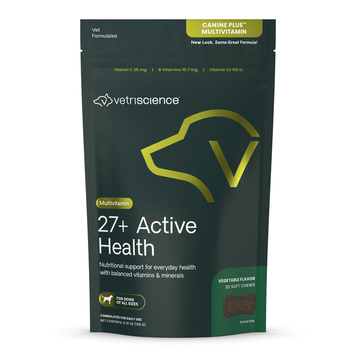 [NEW LOOK!] VetriScience 27+ Active Health for Dogs, 30 chews (previously known as Canine Plus™ Multivitamin)