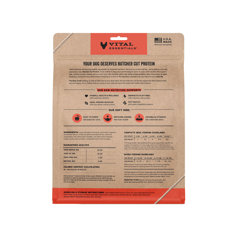 [NEW!] Vital Essentials® Freeze-Dried Raw Lamb & Whitefish Entree Dog Food Soft Nibs 14oz
