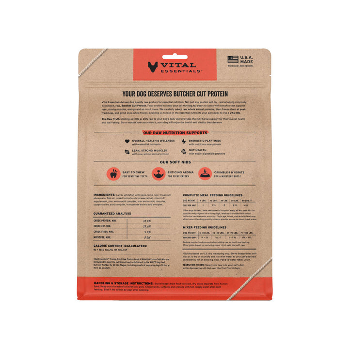 [NEW!] Vital Essentials® Freeze-Dried Raw Lamb & Whitefish Entree Dog Food Soft Nibs 14oz