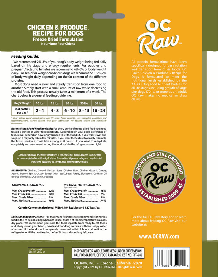 OC Raw - Freeze Dried Raw - Chicken & Produce Sliders (14 oz - 396g)