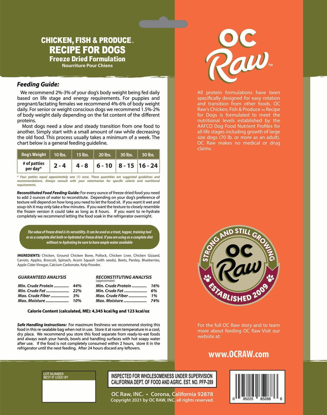 OC Raw - Freeze Dried Raw - Chicken, Fish & Produce Sliders (14 oz - 396g)