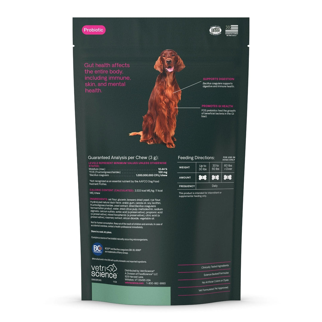 VetriScience Gut Health for Dogs - 45 Duck Flavor Chews (formerly known as Probiotics Everyday for Dogs)