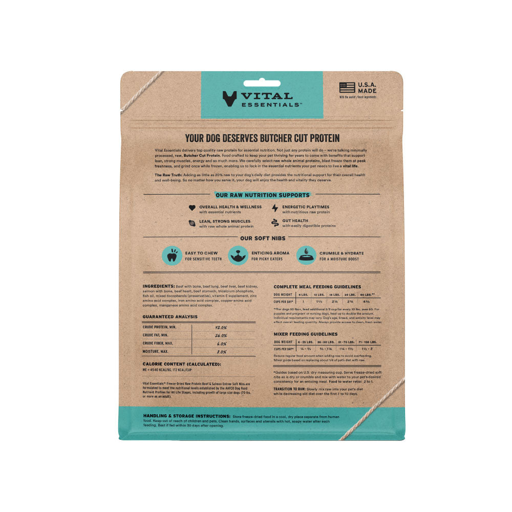 [NEW!] Vital Essentials® Freeze-Dried Raw Beef & Salmon Entree Dog Food Soft Nibs 14oz