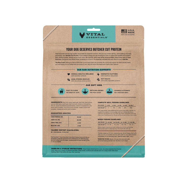 [NEW!] Vital Essentials® Freeze-Dried Raw Beef & Salmon Entree Dog Food Soft Nibs 14oz