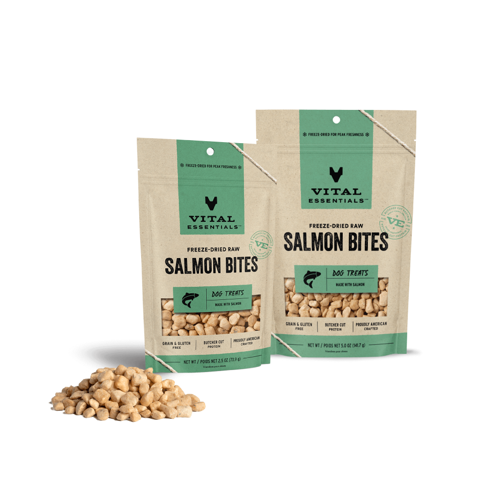 Vital Essentials® Freeze-Dried Raw Salmon Bites Dog Treats, 2.5 oz (70.9g) / 5 oz (141.7g)