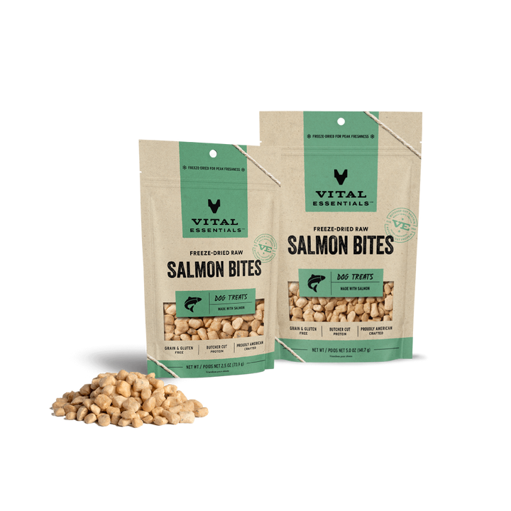 Vital Essentials® Freeze-Dried Raw Salmon Bites Dog Treats, 2.5 oz (70.9g) / 5 oz (141.7g)