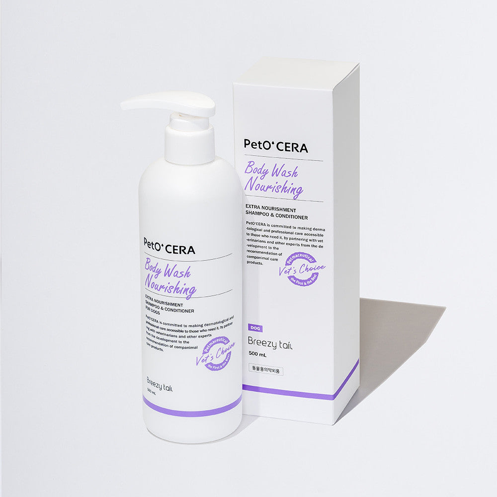 PetO'CERA Body Wash Nourishing 500ml - conditioning-style shampoo enriched with probiotics and peptides.