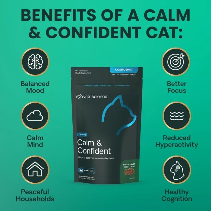 VetriScience ® Calm & Confident - 30 Chicken Flavored Chews, formally Composure™ Calming Supplement for Cats (30 chews)
