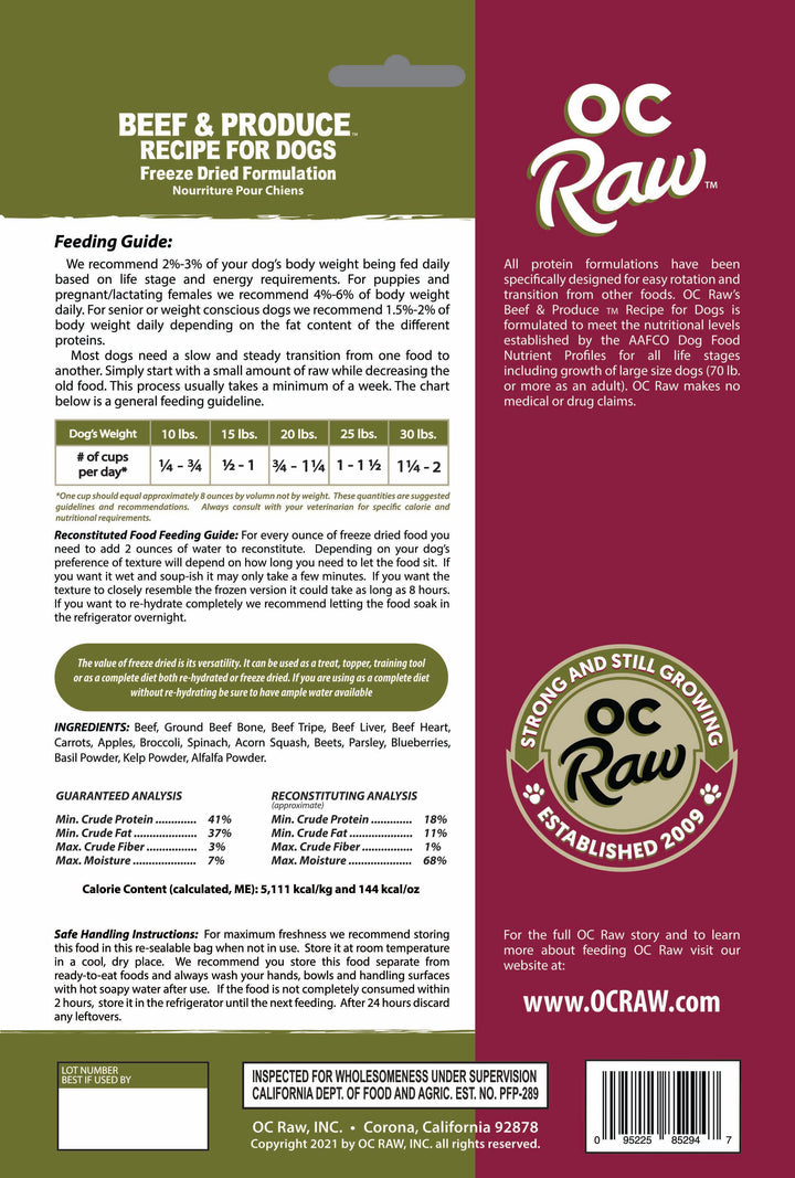 OC Raw - Freeze Dried Raw - Beef & Produce Meaty Rox (5.5oz - 155g)