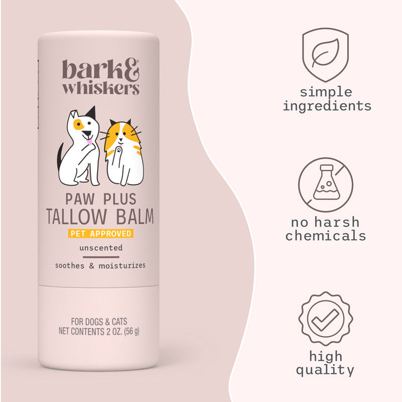 [ NEW! ] Bark & Whiskers Paw Plus Tallow Balm for Dogs and Cats, 2oz/56g. Unscented, soothes and moisturizes