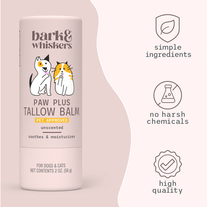 [ NEW! ] Bark & Whiskers Paw Plus Tallow Balm for Dogs and Cats, 2oz/56g. Unscented, soothes and moisturizes