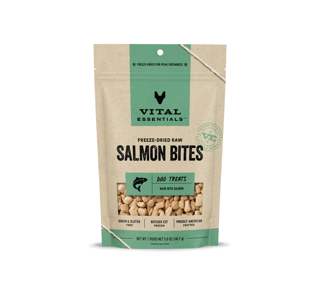 Vital Essentials® Freeze-Dried Raw Salmon Bites Dog Treats, 2.5 oz (70.9g) / 5 oz (141.7g)