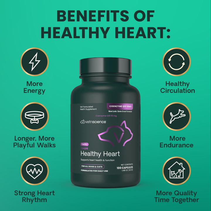 VetriScience CoQ10 Healthy Heart for Dogs & Cats (100 capsules) - formerly known as Coenzyme Q10 (10mg, 100 Capsules)
