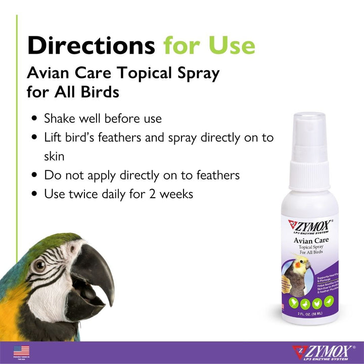 ZYMOX® Avian Care Topical Spray For All Birds (2 fl oz/59ml) -for treating abrasions, wounds, and other skin irritations