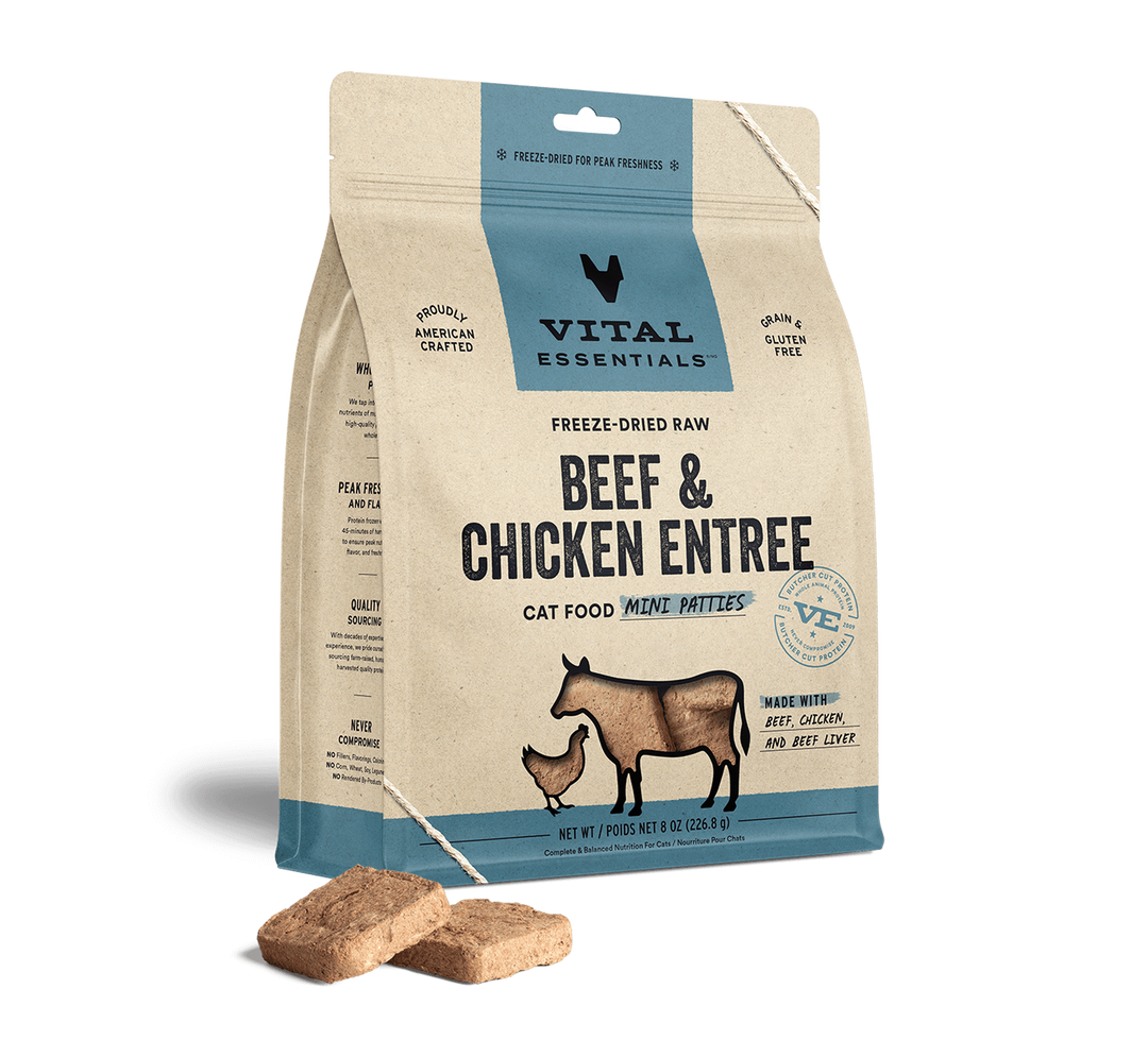 Vital Essentials® Freeze-Dried Raw Beef & Chicken Entree Cat Food Mini Patties, 8 oz