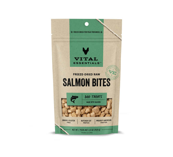 Vital Essentials® Freeze-Dried Raw Salmon Bites Dog Treats, 2.5 oz (70.9g) / 5 oz (141.7g)