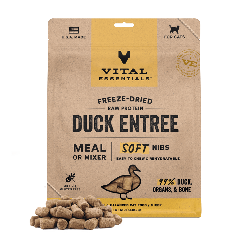 [NEW!] Vital Essentials Freeze Dried Raw Soft Nibs Food for Cats 12oz - Duck (new value size)