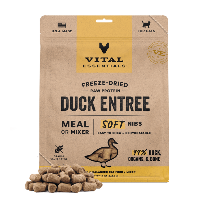 [NEW!] Vital Essentials Freeze Dried Raw Soft Nibs Food for Cats 12oz - Duck (new value size)