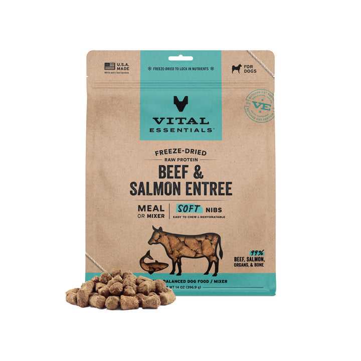 [NEW!] Vital Essentials® Freeze-Dried Raw Beef & Salmon Entree Dog Food Soft Nibs 14oz
