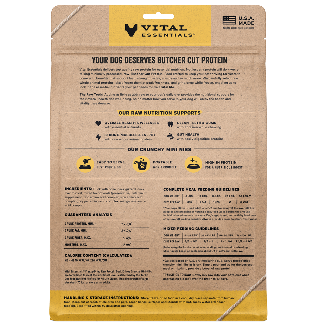 Vital Essentials Freeze-Dried Raw Duck Entree Dog Food Mini Nibs 14oz