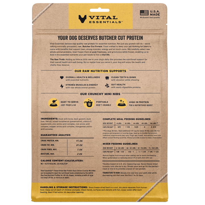 Vital Essentials Freeze-Dried Raw Duck Entree Dog Food Mini Nibs 14oz