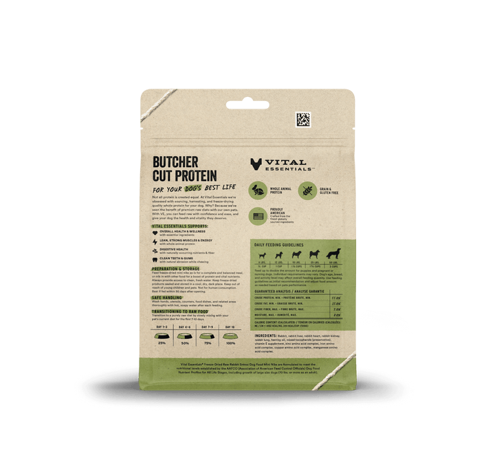Vital Essentials® Freeze-Dried Raw Rabbit Entree Dog Food Mini Nibs 5.5oz / 14oz