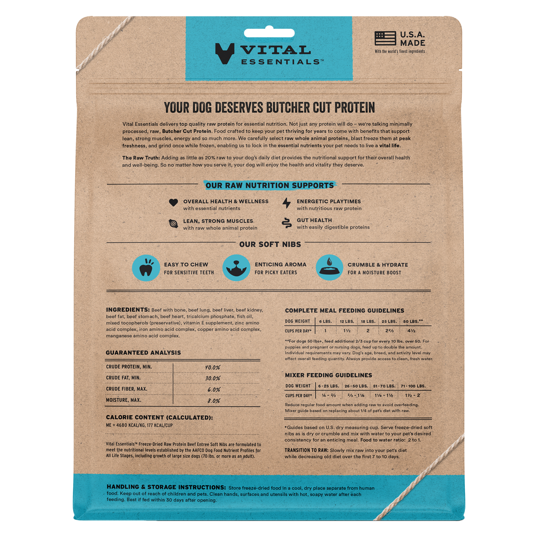Vital Essentials Freeze-Dried Raw Beef Entree Dog Food Soft Nibs 14oz