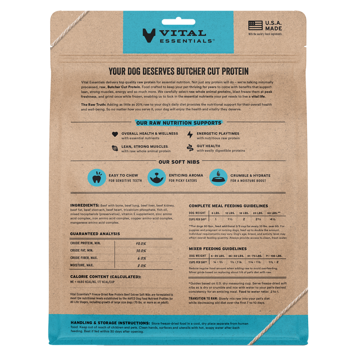 Vital Essentials Freeze-Dried Raw Beef Entree Dog Food Soft Nibs 14oz