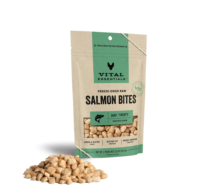 Vital Essentials® Freeze-Dried Raw Salmon Bites Dog Treats, 2.5 oz (70.9g) / 5 oz (141.7g)