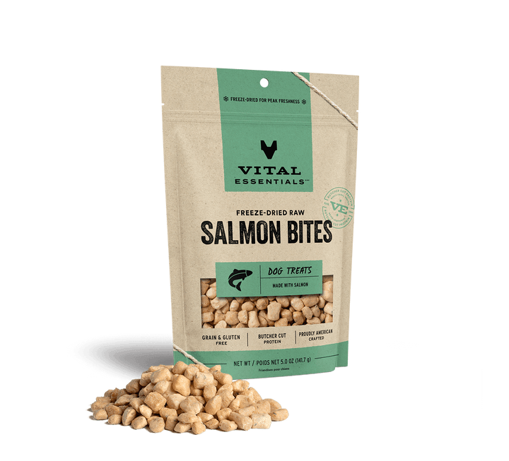 Vital Essentials® Freeze-Dried Raw Salmon Bites Dog Treats, 2.5 oz (70.9g) / 5 oz (141.7g)