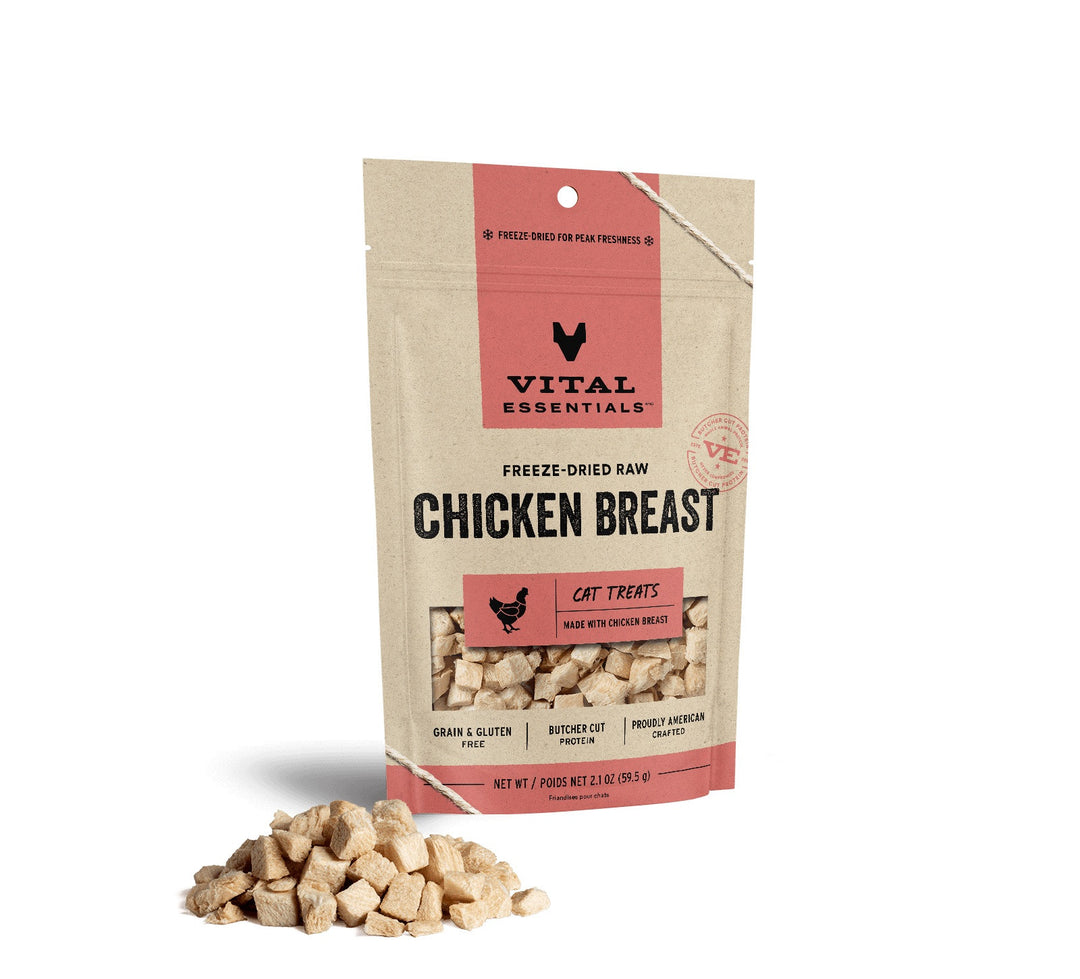 Vital Essentials Freeze-Dried Raw Chicken Breast Cat Treats (2 sizes) - low fat, premium single ingredient treat