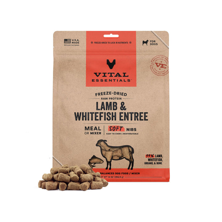[NEW!] Vital Essentials® Freeze-Dried Raw Lamb & Whitefish Entree Dog Food Soft Nibs 14oz