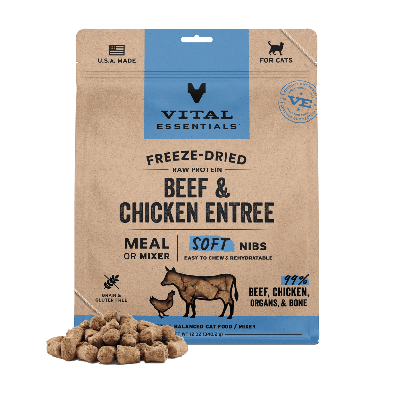 [NEW!] Vital Essentials Freeze Dried Raw Soft Nibs Food for Cats 12oz - Beef & Chicken (new value size)