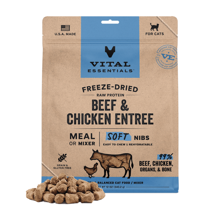 [NEW!] Vital Essentials Freeze Dried Raw Soft Nibs Food for Cats 12oz - Beef & Chicken (new value size)